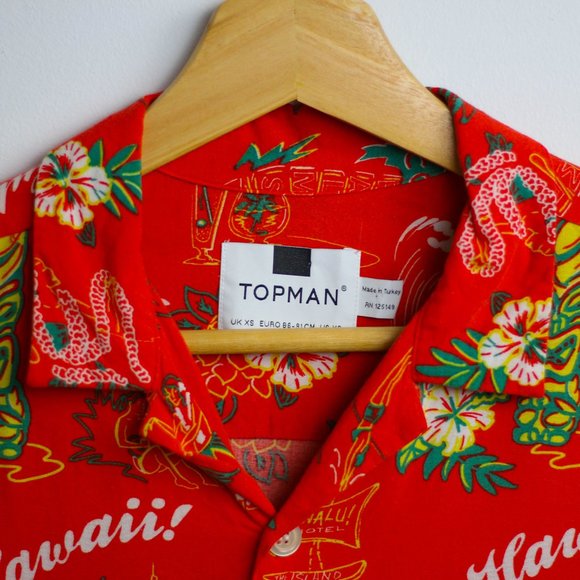 Topman Red Hawaiian Logo Button Up Short Sleeve Shirt - Picture 4 of 4